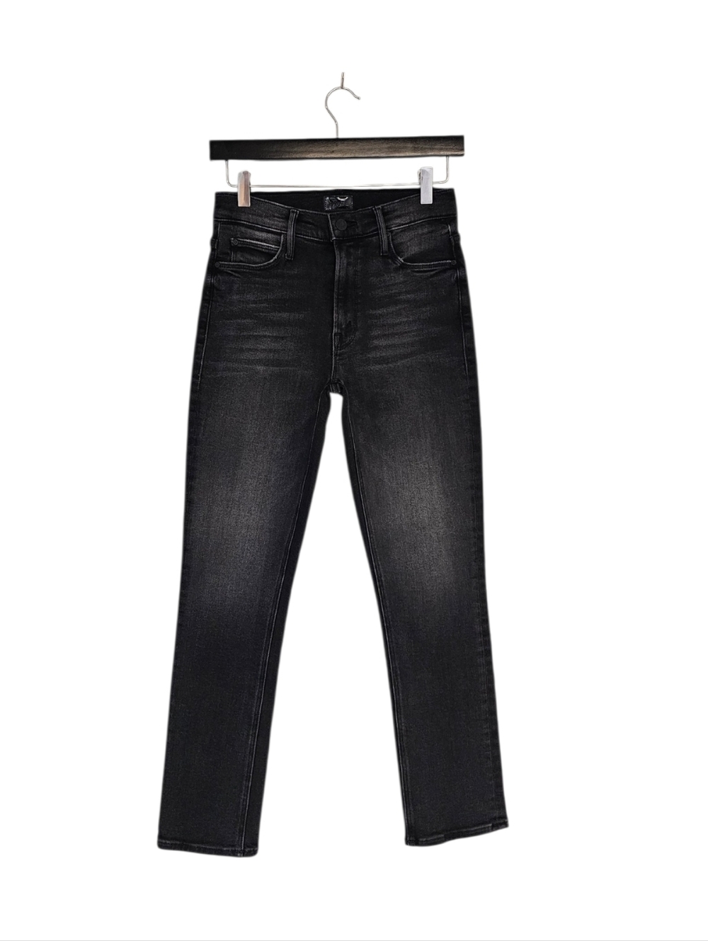 MOTHER The Mid Rise Dazzler Flood Straight Leg Not Today Satan Black Jeans 26